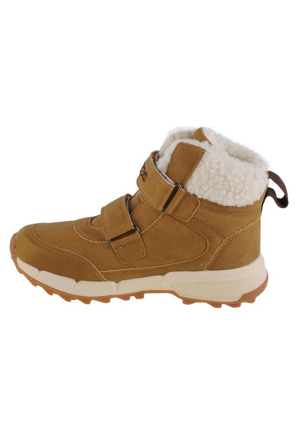 Buty do chodzenia dla dzieci Kappa Tapiwa K. Wysokość cholewki: za kostkę. Zapięcie: rzepy. Kolor: żółty, wielokolorowy, brązowy. Materiał: guma, skóra, tkanina, materiał, syntetyk. Szerokość cholewki: normalna. Sport: turystyka piesza