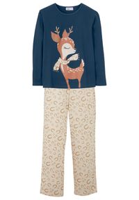 bonprix - Piżama z czystej bawełny organicznej (2 części). Kolor: niebieski. Materiał: bawełna. Wzór: nadruk #1