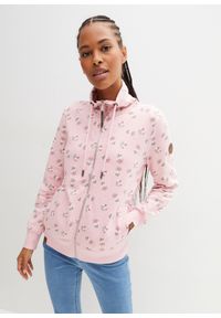 bonprix - Bluza rozpinana z nadrukiem. Kolor: różowy. Materiał: bawełna. Wzór: nadruk