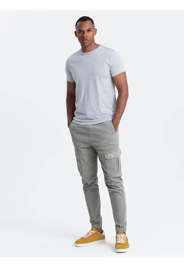Ombre Clothing - Męski klasyczny bawełniany T-shirt BASIC - szary melanż V5 OM-TSBS-0146 - XXL. Okazja: na co dzień. Kolor: szary. Materiał: bawełna. Wzór: melanż. Styl: klasyczny