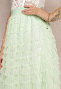 Renee - Zielona Tiulowa Spódnica Maxi z Gumką w Pasie Oliviah. Kolor: zielony. Materiał: tiul. Wzór: aplikacja