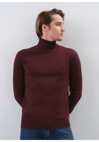 Ochnik - Bordowy sweter męski z golfem. Typ kołnierza: golf. Kolor: czerwony. Materiał: bawełna