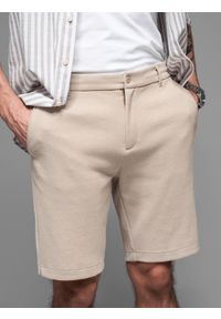 Ombre Clothing - Męskie krótkie spodenki SLIM FIT z melanżowej strukturalnej dzianiny – piaskowe V3 - Rozmiar: M. Materiał: dzianina. Długość: krótkie. Wzór: melanż. Styl: wakacyjny #11