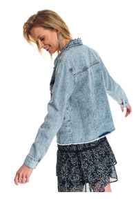 TOP SECRET - Jeansowa kurtka damska ozdobiona aplikacją. Kolor: niebieski. Materiał: jeans. Wzór: aplikacja. Sezon: wiosna. Styl: elegancki #3