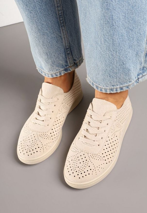 Born2be - Beżowe Sneakersy Ażurowe Sznurowane Telalina. Okazja: na co dzień. Kolor: beżowy. Wzór: ażurowy