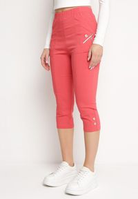 Born2be - Różowe Spodnie 3/4 z Elastyczną Gumką w Pasie i Suwakami Leazira. Okazja: na co dzień. Kolor: różowy. Styl: casual, elegancki #1