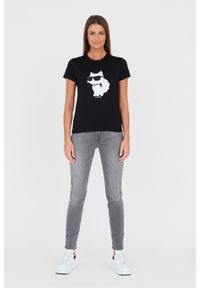 Karl Lagerfeld - KARL LAGERFELD Czarny damski t-shirt z kotem, Rozmiar S. Kolor: czarny #2