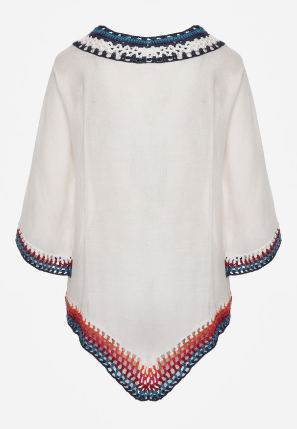 Renee - Biała Bluzka Narzutka w Stylu Boho z Rękawem 3/4 Dimiara. Okazja: na co dzień. Kolor: biały. Materiał: jeans, materiał. Wzór: haft. Styl: boho