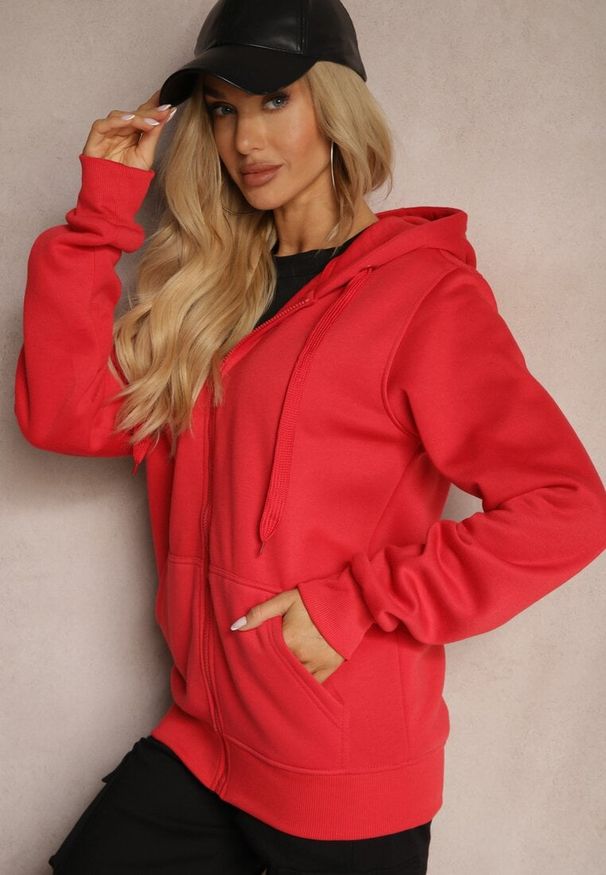 Renee - Czerwona Casualowa Rozpinana Bluza z Kapturem i Polarem Shuberta. Okazja: na co dzień. Typ kołnierza: kaptur. Kolor: czerwony. Materiał: polar. Długość rękawa: długi rękaw. Długość: długie. Styl: casual
