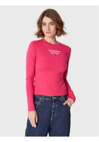 Tommy Jeans Bluzka Essential Logo DW0DW14900 Różowy Slim Fit. Kolor: różowy. Materiał: bawełna