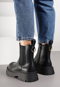 Born2be - Czarne Botki w Stylu Sztybletów na Grubej Tłoczonej Podeszwie Latonisse. Okazja: na co dzień. Kolor: czarny. Materiał: jeans. Styl: casual