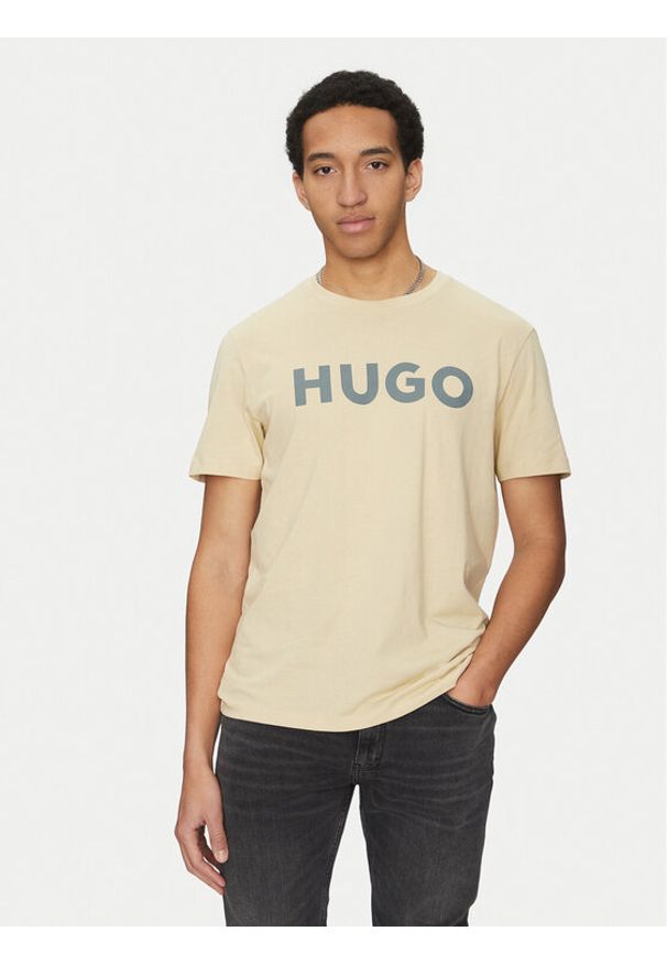 Hugo - HUGO T-Shirt Dulivio 50467556 Beżowy Regular Fit. Kolor: beżowy. Materiał: bawełna