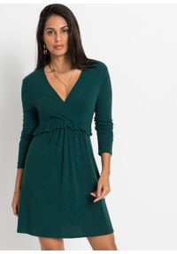 Sukienka w prążek bonprix ciemnozielony. Kolor: zielony. Wzór: prążki #4
