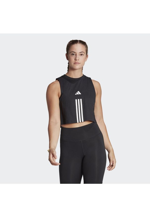 Adidas - Train Essentials Train Cotton 3-Stripes Crop Tank Top. Kolor: wielokolorowy, czarny, biały. Materiał: materiał. Długość rękawa: bez rękawów