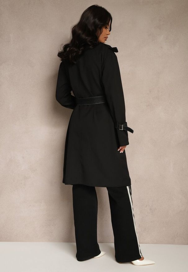 Renee - Czarny Płaszcz z Bawełną Typu Trencz z Jeansowymi Wstawkami Felsedi. Okazja: na co dzień. Kolor: czarny. Materiał: bawełna, jeans. Styl: casual, elegancki, klasyczny