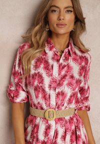 Renee - Fuksjowa Koszulowa Sukienka Maxi z Guzikami i Podpinanymi Rękawami Jaye. Kolor: różowy. Typ sukienki: koszulowe. Styl: boho. Długość: maxi #3