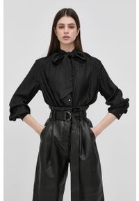 Karl Lagerfeld koszula jedwabna 220W1604 damska kolor czarny relaxed z wiązanym dekoltem. Kolor: czarny. Materiał: jedwab #3