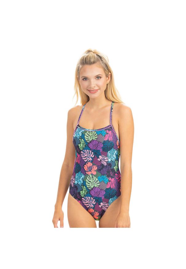 DOLFIN - Dolfin Revibe Exotica Strój Kąpielowy Z Wiązaniem Z Tyłu – Rozmiar 38. Kolor: wielokolorowy, pomarańczowy. Materiał: materiał. Wzór: kolorowy, nadruk