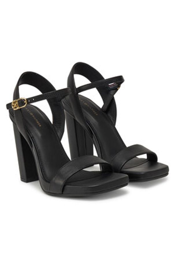 TOMMY HILFIGER - Tommy Hilfiger Sandały High Heel Leather Sandal FW0FW08534 Czarny. Kolor: czarny. Materiał: skóra