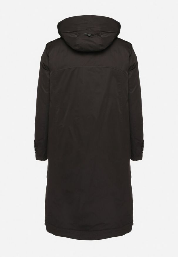 Born2be - Czarna Kurtka z Kapturem o Wydłużonym Fasonie z Kieszeniami na Suwak Loreldra. Typ kołnierza: kaptur. Kolor: czarny