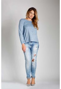 Nommo - Niebieska Bluzka z Kopertowym Dekoltem na Plecach PLUS SIZE. Kolekcja: plus size. Kolor: niebieski. Materiał: poliester, poliamid, wiskoza #1