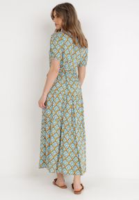Born2be - Miętowa Sukienka Melenope. Kolor: miętowy. Materiał: tkanina, materiał, wiskoza. Długość rękawa: krótki rękaw. Wzór: nadruk, kolorowy. Styl: wakacyjny, klasyczny. Długość: maxi #6