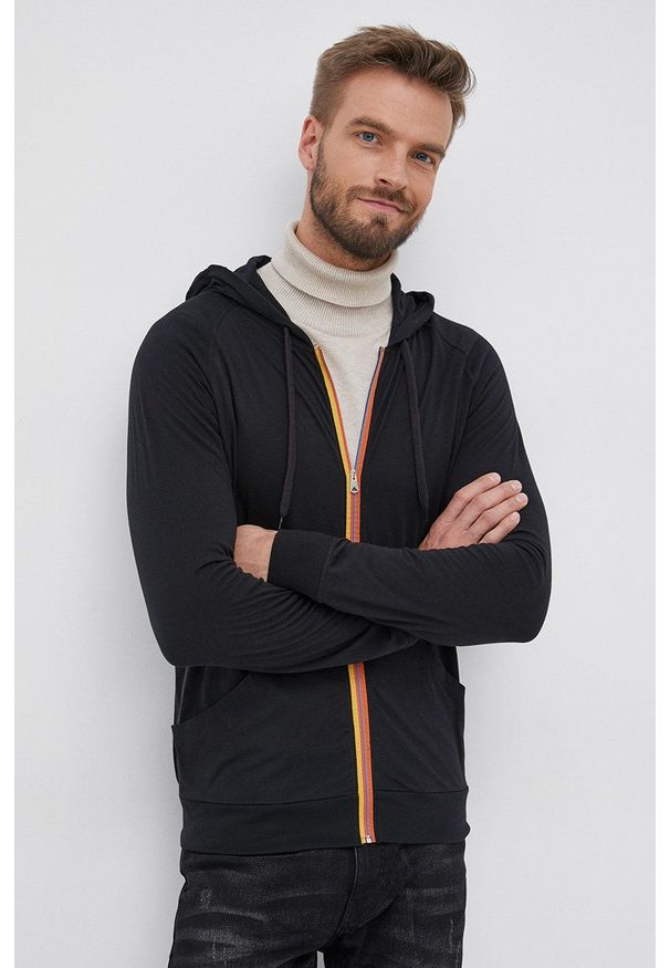 Paul Smith Bluza bawełniana męska kolor czarny z kapturem gładka. Typ kołnierza: kaptur. Kolor: czarny. Materiał: bawełna. Długość rękawa: raglanowy rękaw. Wzór: gładki