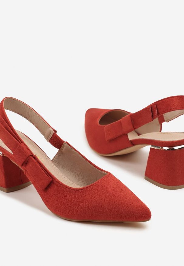 Renee - Czerwone Sandały na Słupku Vices Slingback ze Skórzaną Wkładką Vevoline. Okazja: na spotkanie biznesowe, na co dzień, do pracy. Zapięcie: sprzączka. Kolor: czerwony. Materiał: skóra. Sezon: lato. Obcas: na słupku. Styl: elegancki, casual, klasyczny, biznesowy
