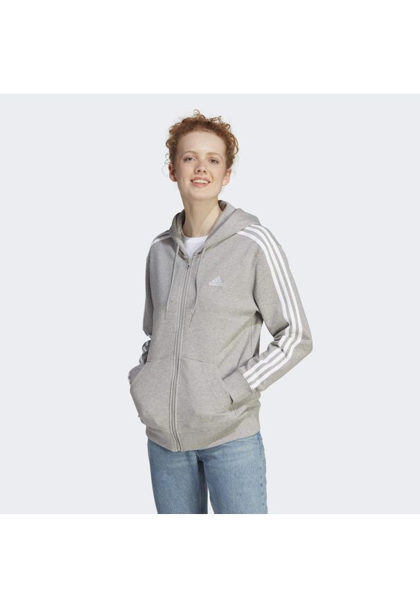 Adidas - Essentials 3-Stripes French Terry Regular Full-Zip Hoodie. Kolor: biały, wielokolorowy, szary