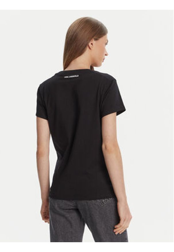 Karl Lagerfeld - KARL LAGERFELD T-Shirt A3W17104 Czarny Regular Fit. Typ kołnierza: dekolt w karo. Kolor: czarny. Materiał: bawełna