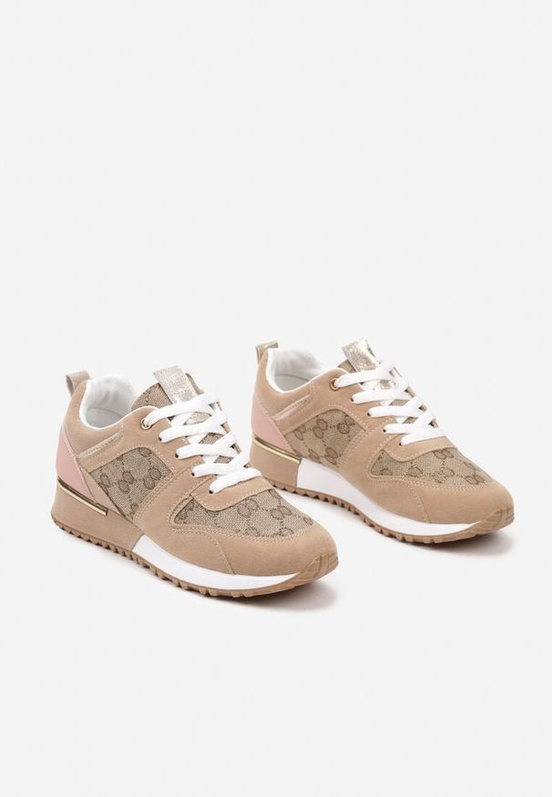 Born2be - Beżowo-Różowe Sneakersy z Ozdobną Materiałową Wstawką Fanirsa. Okazja: na co dzień. Kolor: beżowy. Materiał: materiał. Obcas: na płaskiej podeszwie