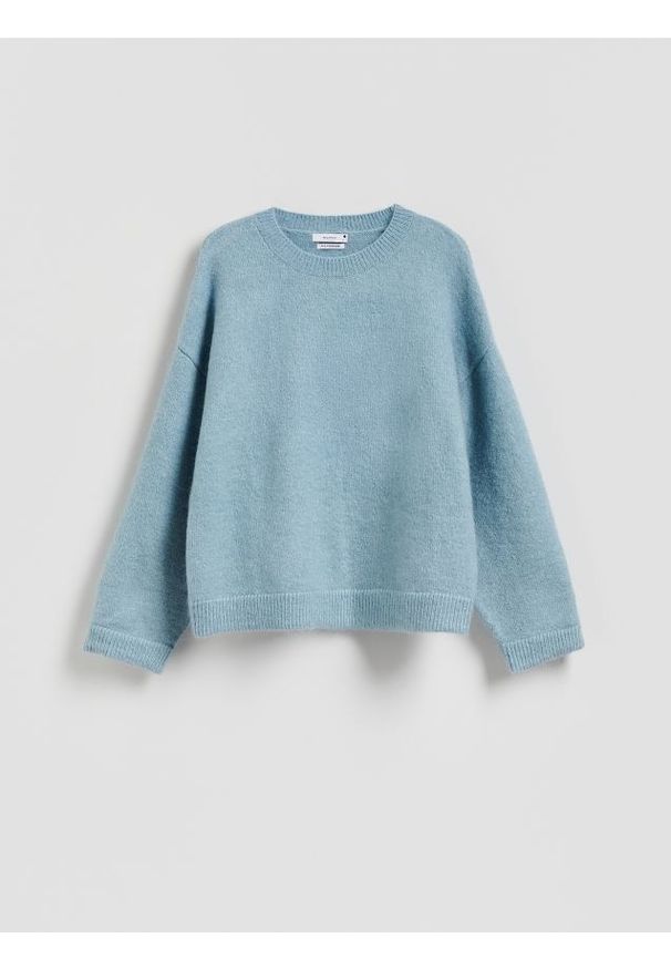Reserved - Sweter z wełną i moherem - niebieski. Kolor: niebieski. Materiał: moher, wełna