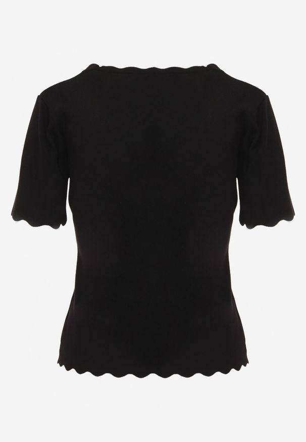 Renee - Czarna Dzianinowa Bluzka z Nieregularnymi Krawędziami Datria. Kolor: czarny. Materiał: dzianina