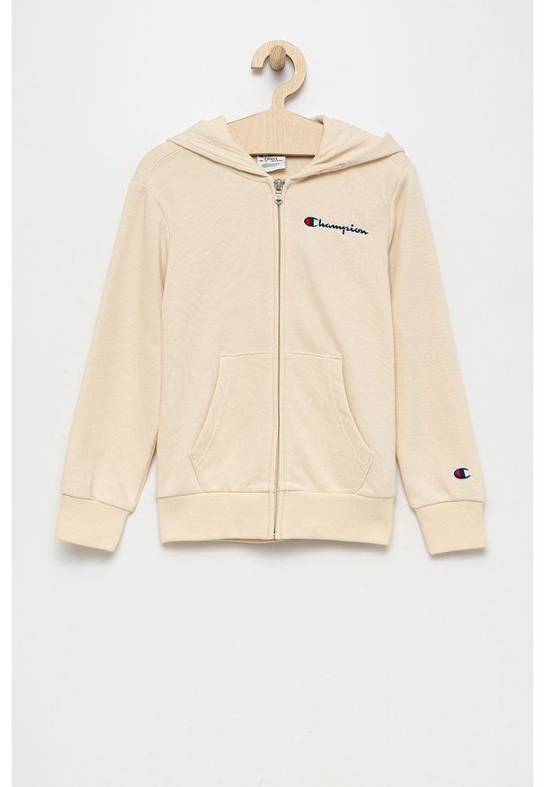 Champion bluza dziecięca kolor beżowy z kapturem z aplikacją. Okazja: na co dzień. Typ kołnierza: kaptur. Kolor: beżowy. Materiał: włókno. Wzór: aplikacja. Styl: casual