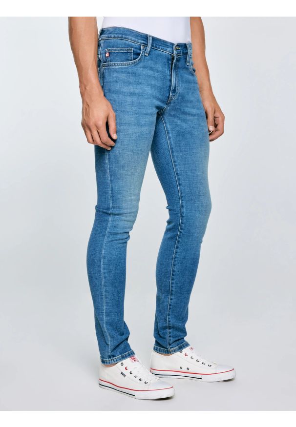 Big-Star - Jeansy męskie skinny niebieskie Jeffray 266. Okazja: na co dzień. Stan: obniżony. Kolor: niebieski. Długość: krótkie. Styl: casual