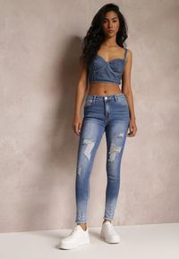 Renee - Niebieskie Jeansy Skinny Regular Push Up z Dziurami Kashmira. Kolor: niebieski. Sezon: lato, wiosna