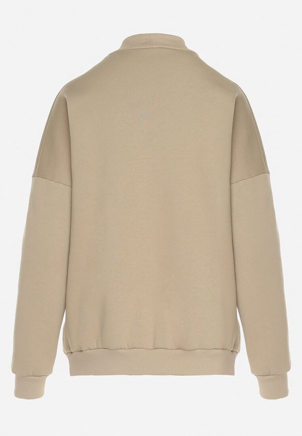 Born2be - Beżowa Bawełniana Bluza z Półgolfem i Ściągaczem Themista. Kolor: beżowy. Materiał: bawełna. Długość rękawa: długi rękaw. Długość: długie