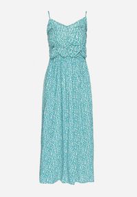 Born2be - Zielona Bawełniana Sukienka na Ramiączkach o Rozkloszowanym Kroju Jenarella. Okazja: na co dzień. Typ kołnierza: dekolt w kształcie V. Kolor: zielony. Materiał: bawełna. Długość rękawa: na ramiączkach. Styl: casual, elegancki #3