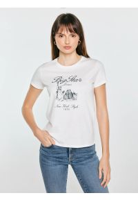 Big-Star - koszulka damska z kontrastowym nadrukiem biała marrsa 100. Kolor: biały. Materiał: dresówka, bawełna, jeans. Wzór: nadruk #3