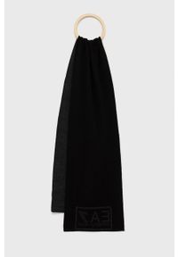 EA7 Emporio Armani szalik męski kolor czarny gładki. Kolor: czarny. Materiał: dzianina. Wzór: gładki #1