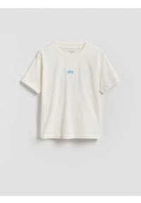 Reserved - Bawełniany t-shirt oversize - złamana biel. Materiał: bawełna