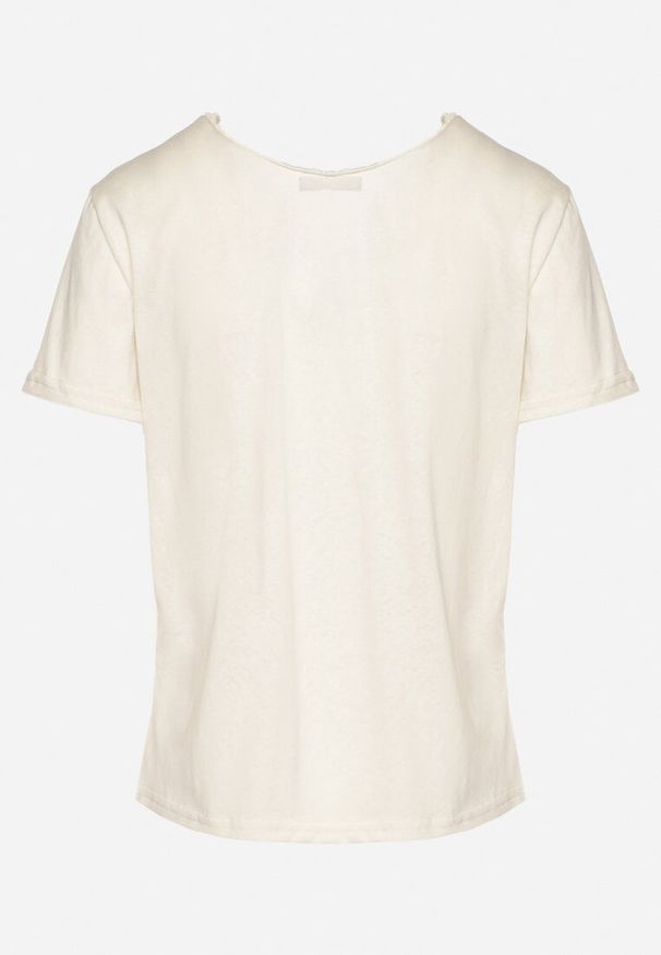 Born2be - Beżowy T-shirt z Bawełny z Wiskozą i Ażurowym Zdobieniem Alivira. Okazja: na co dzień. Kolor: beżowy. Materiał: bawełna, wiskoza. Wzór: aplikacja, ażurowy. Styl: sportowy, elegancki, casual