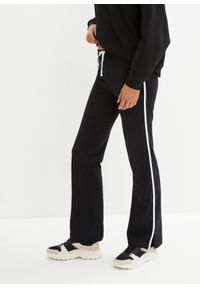 bonprix - Spodnie shirtowe ze stretchem, długie, Straight. Kolor: czarny. Długość: długie. Styl: sportowy