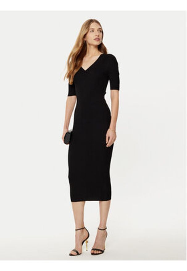 Guess Sukienka dzianinowa W5RK11 Z2V62 Czarny Bodycon Fit. Kolor: czarny. Materiał: wiskoza. Typ sukienki: bodycon
