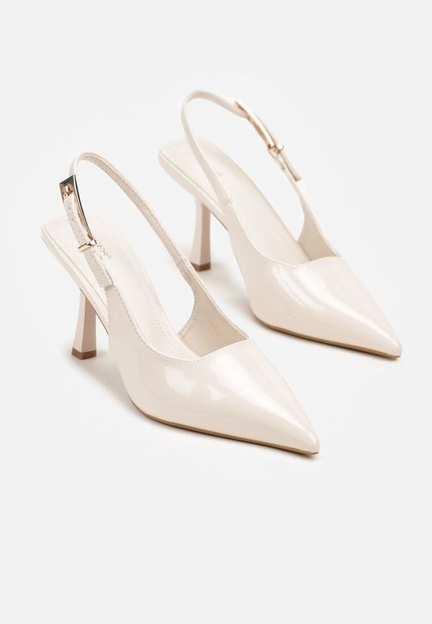 Born2be - Beżowe Lakierowane Sandały Vices na Szpilce Bez Pięty Tillanea. Zapięcie: sprzączka. Kolor: beżowy. Materiał: lakier. Obcas: na szpilce. Styl: klasyczny, elegancki