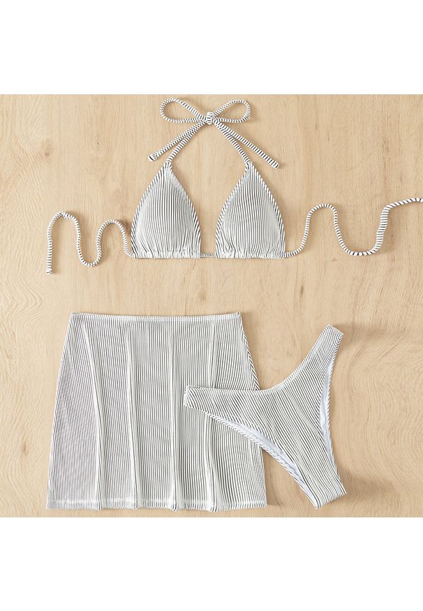 Intica - Bikini z pareo na plażę z elastycznego materiału Lorenzina. Kolor: biały. Materiał: materiał