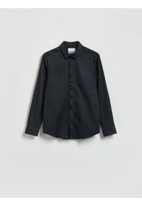 Reserved - Gładka koszula super slim fit - czarny. Kolor: czarny. Materiał: tkanina, bawełna. Wzór: gładki