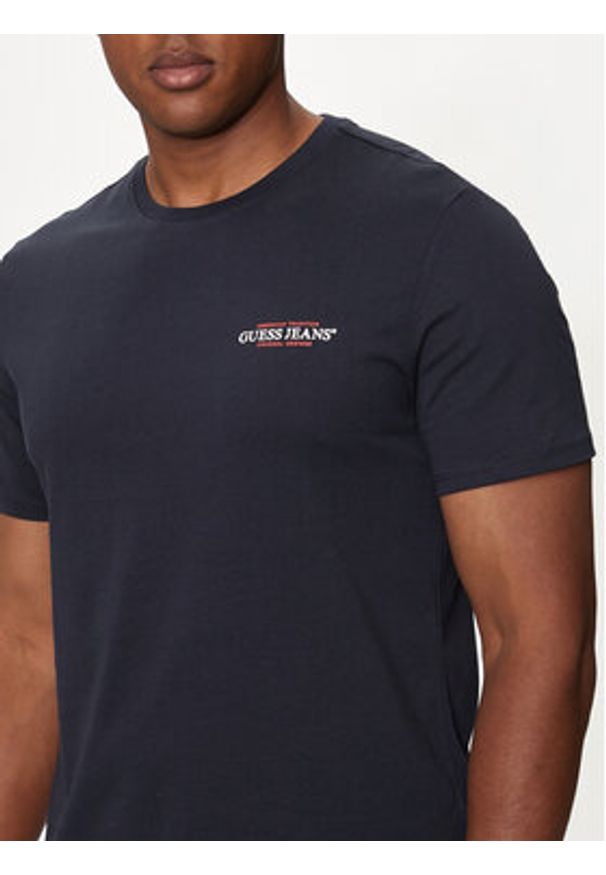 Guess Jeans T-Shirt M4YI55 K8HM0 Granatowy Slim Fit. Kolor: niebieski. Materiał: bawełna