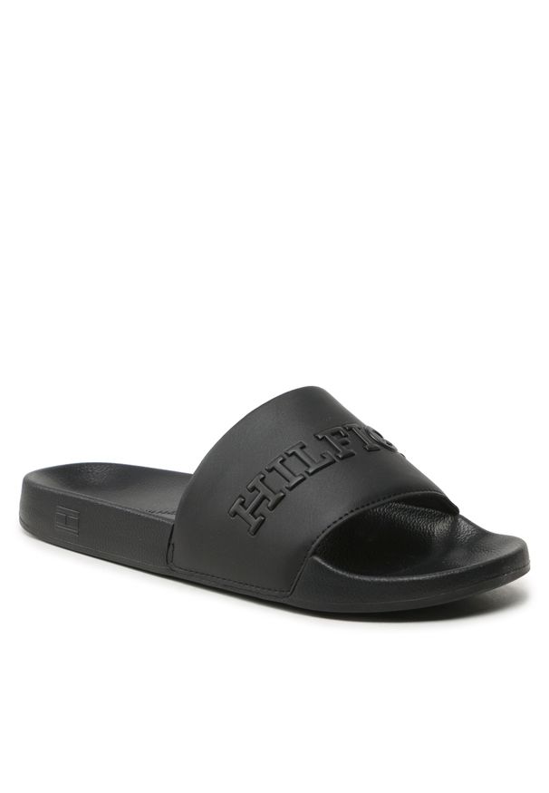 TOMMY HILFIGER - Klapki Tommy Hilfiger 3D Print Hilfiger Pool Slide FM0FM04612 Black BDS. Kolor: czarny. Materiał: skóra. Wzór: nadruk