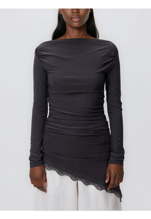 Reserved - Asymetryczna bluzka - ciemnoszary. Kolor: szary. Materiał: dzianina. Wzór: gładki